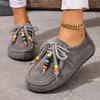 Fashion Women's Slip-On Loafers Soft Bottom Suede Leather Ethnic Style Flats Beaded Lace Up Casual Comfortable Footwear Autumn Shoes