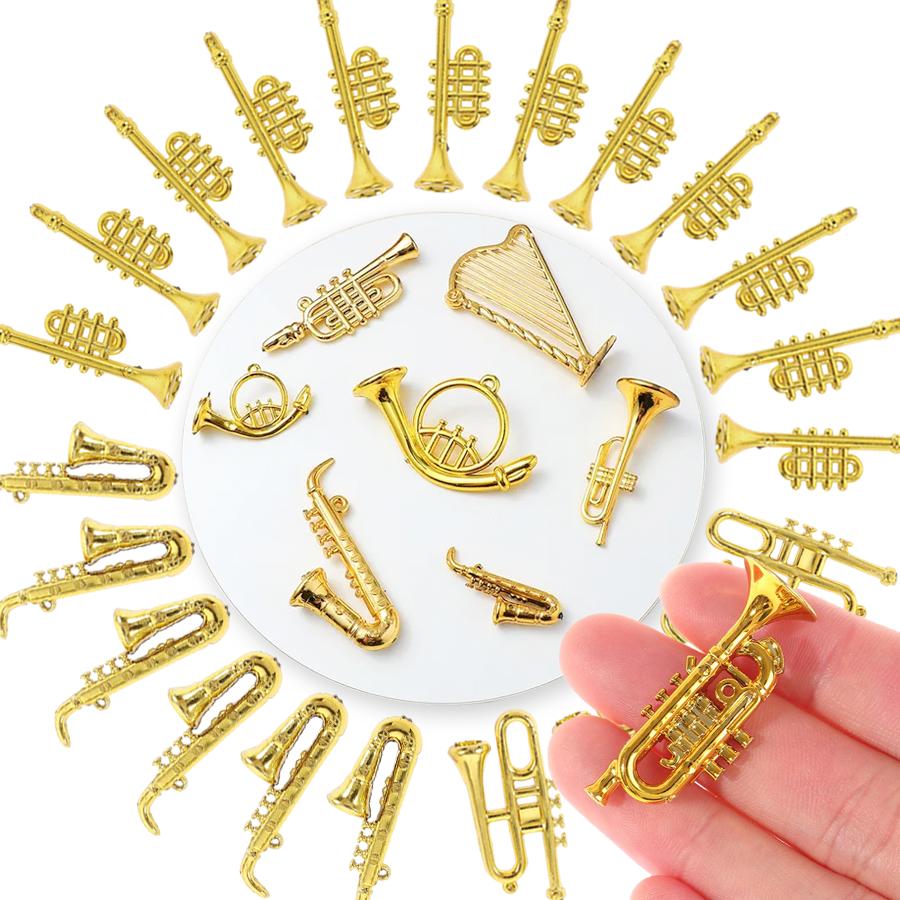 8/16pcs Golden Miniature Musical Instrument Ornament Photo Prop Office Study Desk Handicrafts DIY Christmas Tree Decor XJM