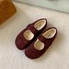 Fleece flat-soled coffee-colored single shoes women's shoes autumn and winter warm cotton shoes Korean version retro word with Mary Jane Mao Mao shoes