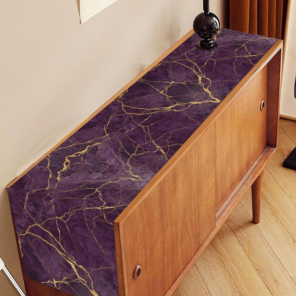 Modern Abstract Purple Marble Linen Table Runner Home Table Decor Reusable Kitchen Dining Table Runner Holiday Party Decor