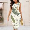 Women Plus Size Round Neck Sleeveless Printed Bodycon Midi Dress