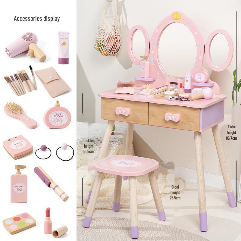 Children’s Wooden Princess Vanity Set with Jewelry Box