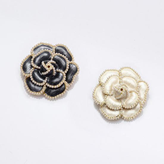 Faux Pearl Camellia Brooch Black White Flower Lapel Pin Sweater Cardigan Coat Business Suit Clothing Accessories Fashion Jewelry