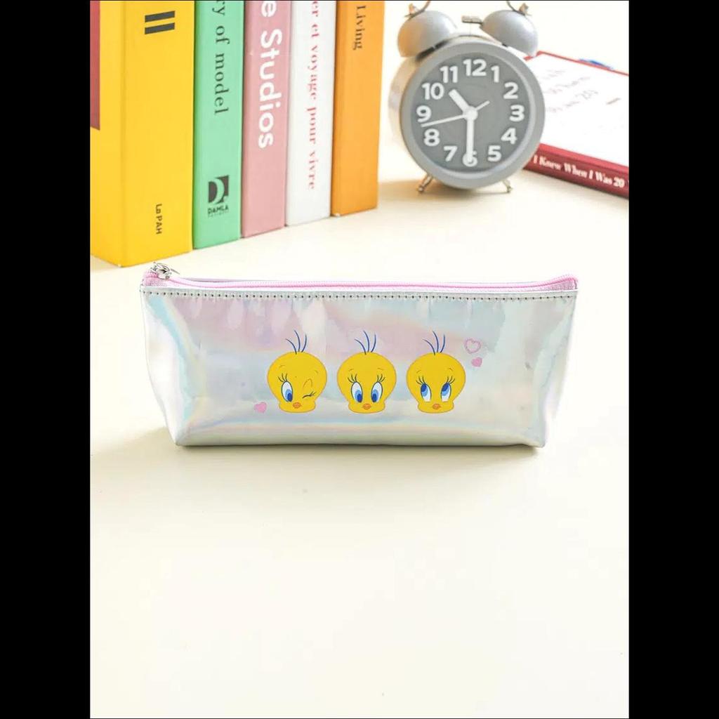 [K-Stationery] Estuche Holográfico Tweety de Looney Tunes de Daiso Corea - Lindo Material Escolar de Papelería Coreana