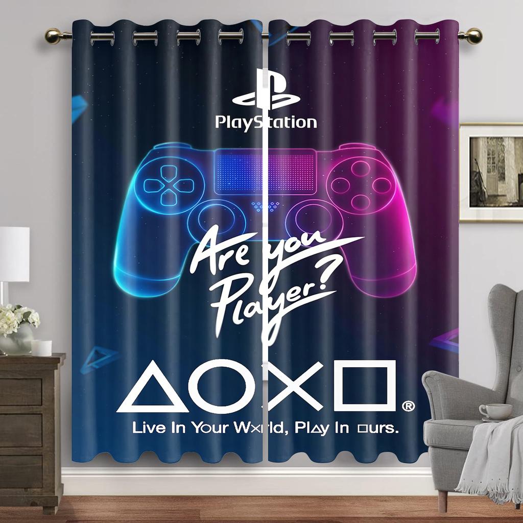 Gamepad Printed Thin Curtains for Boys Bedroom Gaming Room Decor Window Curtains Playing Video Game Window Drapes Shading 2panel