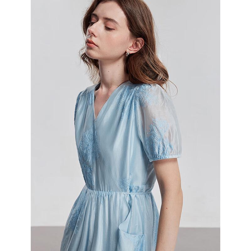 Chuyu Lyocell Embroidered V-Neck A-Line Maxi Dress