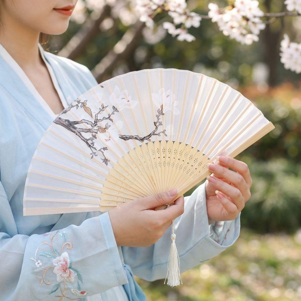 Antique Folding Fan Bamboo Frame Handheld Fan Women Fan Decorative Fan  Cheongsam Matching