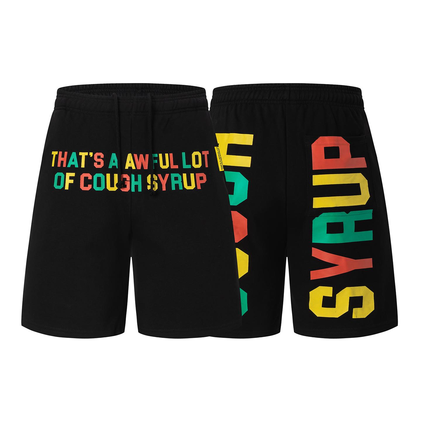That s A Awful Lot Of Cough Syrup Multicolor Letter Print Casual Shorts S