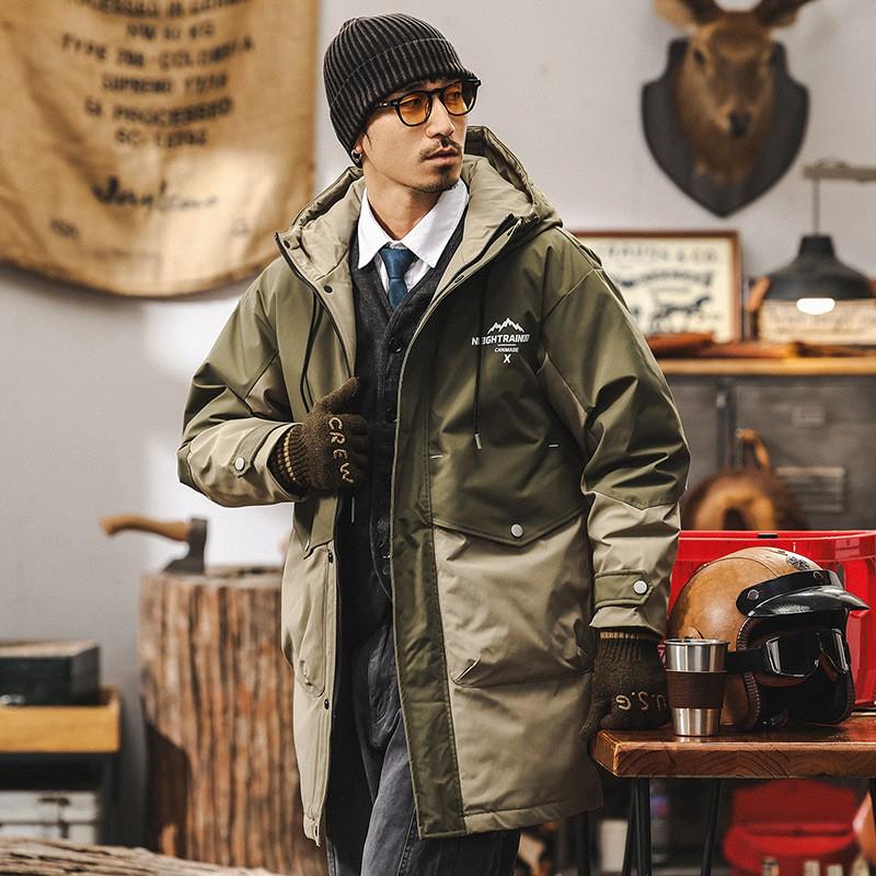 Mens Winter Down Jacket Mid-Long Hooded Outdoor Ski Coat 90% Duck Fill 600 Warm -20 To -5