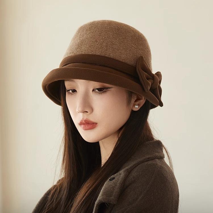 Autumn and Winter Woolen Bucket Hat Women's Fashion Elegant Thermal Basin Hat Middle-aged and Elderly Hat