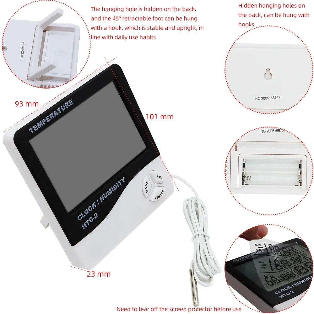 Cyfrowy Termometr Higrometr LCD Stacja Pogodowa Wewnętrzna Zewnętrzna Zegar Monitor Temperatury Wilgotności