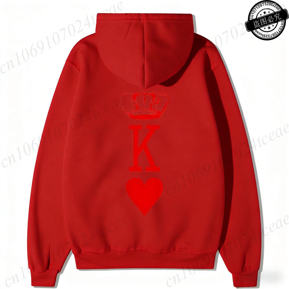 Couple Hoodies Valentines Day Matching Outfits King and Queen Printed Couple Hoodies Boyfriend Girlfriend Fleece Sweatshirts Top