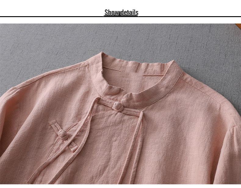 Retro Zen-Hemd im chinesischen Stil aus Baumwoll-Leinen mit Stehkragen & Froschknöpfen