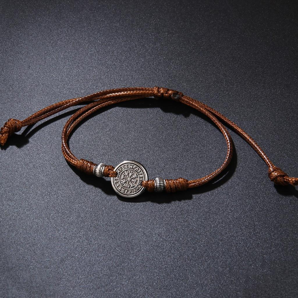 Vintage Round Leather Cord Pendant Necklace With Unique Fingerprint Design Bohemian Statement Jewelry For Women