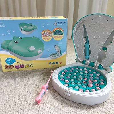 Babymong spinning hippopotame jeu de pêche garderie bébé enfant en bas âge jouet de poisson magnétique, menthe, jouets populaires coréens