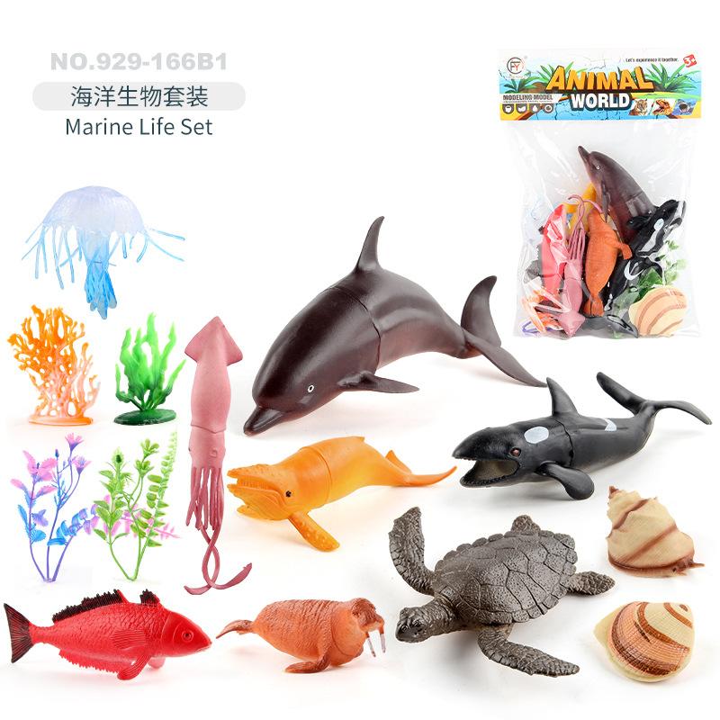 Simulation Mini Marine Life Model Dolphin Mizuse Seahorse Octopus Lobster Static Ornament Set Toy