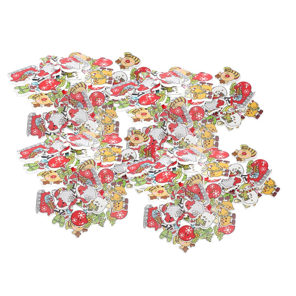 200pcs Cute Mix Sewing Wooden Button Flatback Snowflake Snowman Elk Hand Craft Accessories for Christmas DIY