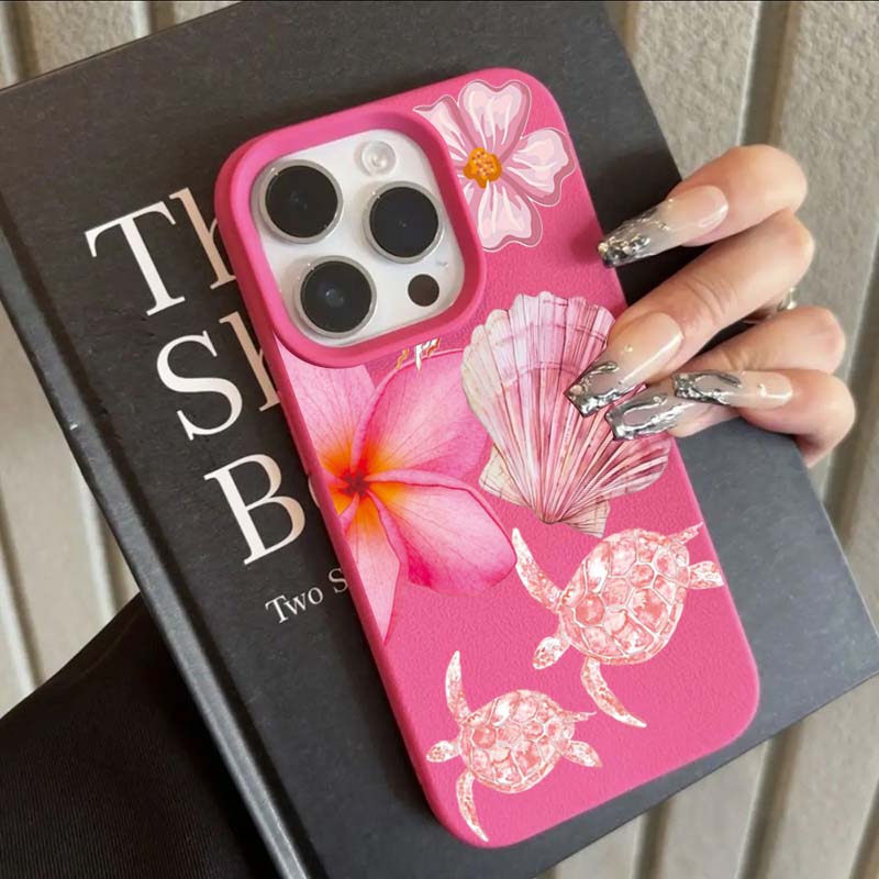 Hawaiianische Meeresschildkröte Rosa Blume Hülle für iPhone 17 Air 16 E 15 14 Plus 13 12 11 Pro Max XS Max Stoßfeste Weiche Silikonhülle