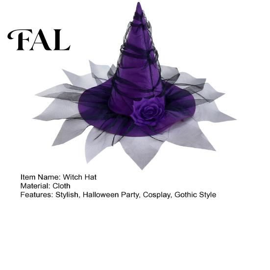 Costume Accessory for Role Play Halloween Witch Hat Women, Gothic Mesh Rose Flower Versatile Dark Style Photo Shoot Wizard Costume, Cosplay