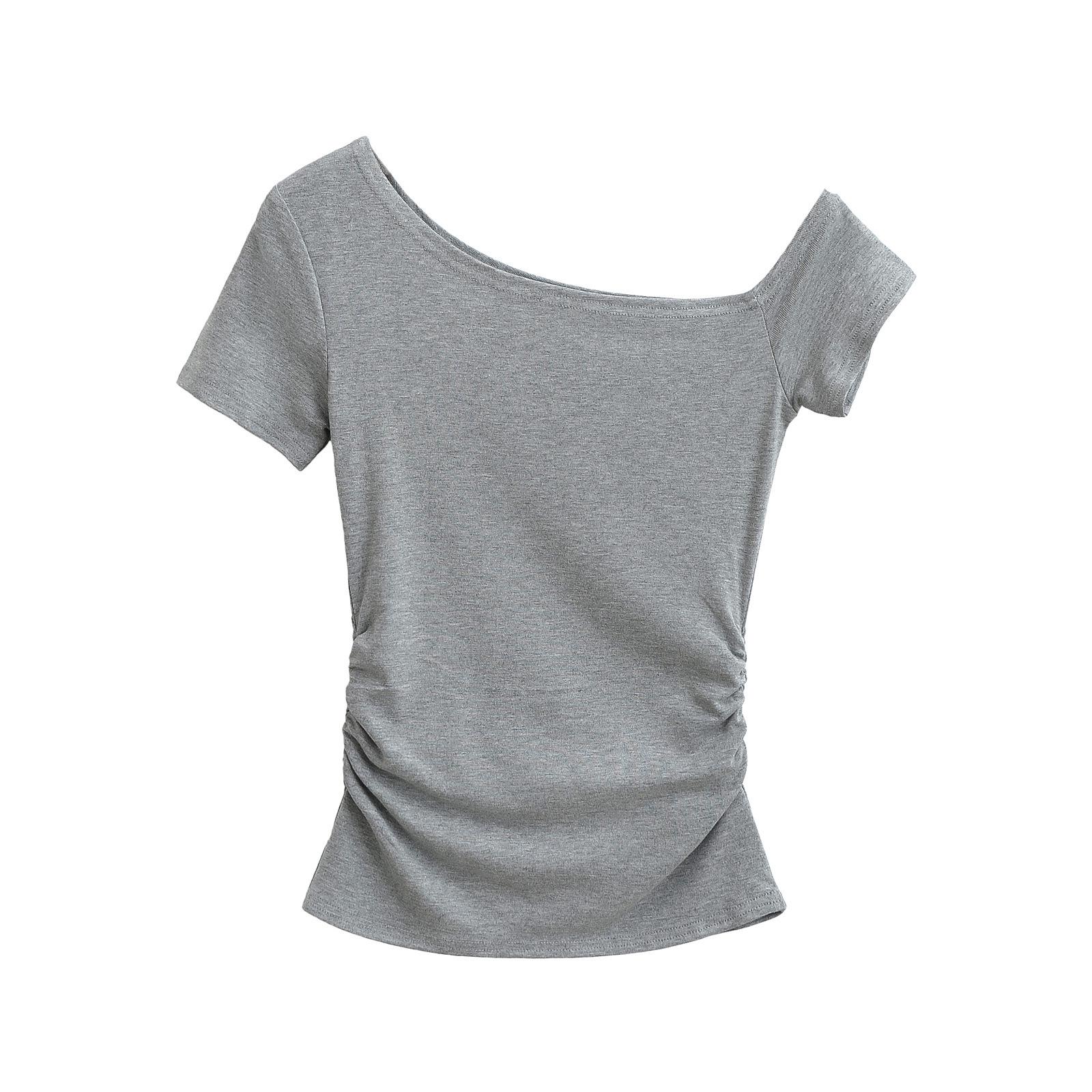 

European & American Off-Shoulder Slimming Short-Sleeve Cropped Top - 2025 Spring/Summer Collection Medium серый