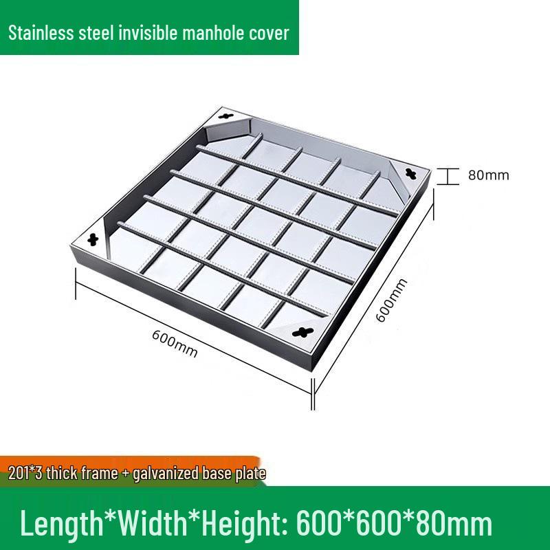 304 Stainless Steel Decorative Invisible Manhole Cover - Square/Round, Customizable for Rain, Sewage, and Sand Wells