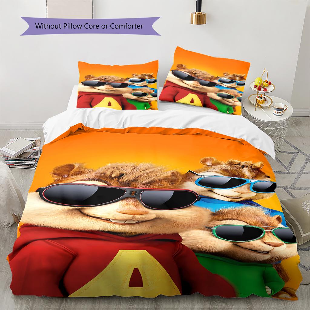 Alvin & The Chipmunks Pattern Bedding,Quilt Set Quilt Cover Pillowcase Home Birthday Gift (1 * duvet cover + 2 * pillowcase, without core)