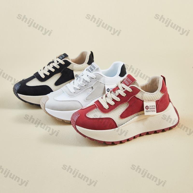 Woman Vulcanize Shoes 2025 Spring Summer New Lace-up Chunky Sneakers Breathable Mesh Hollow Comfortable Casual Shoes