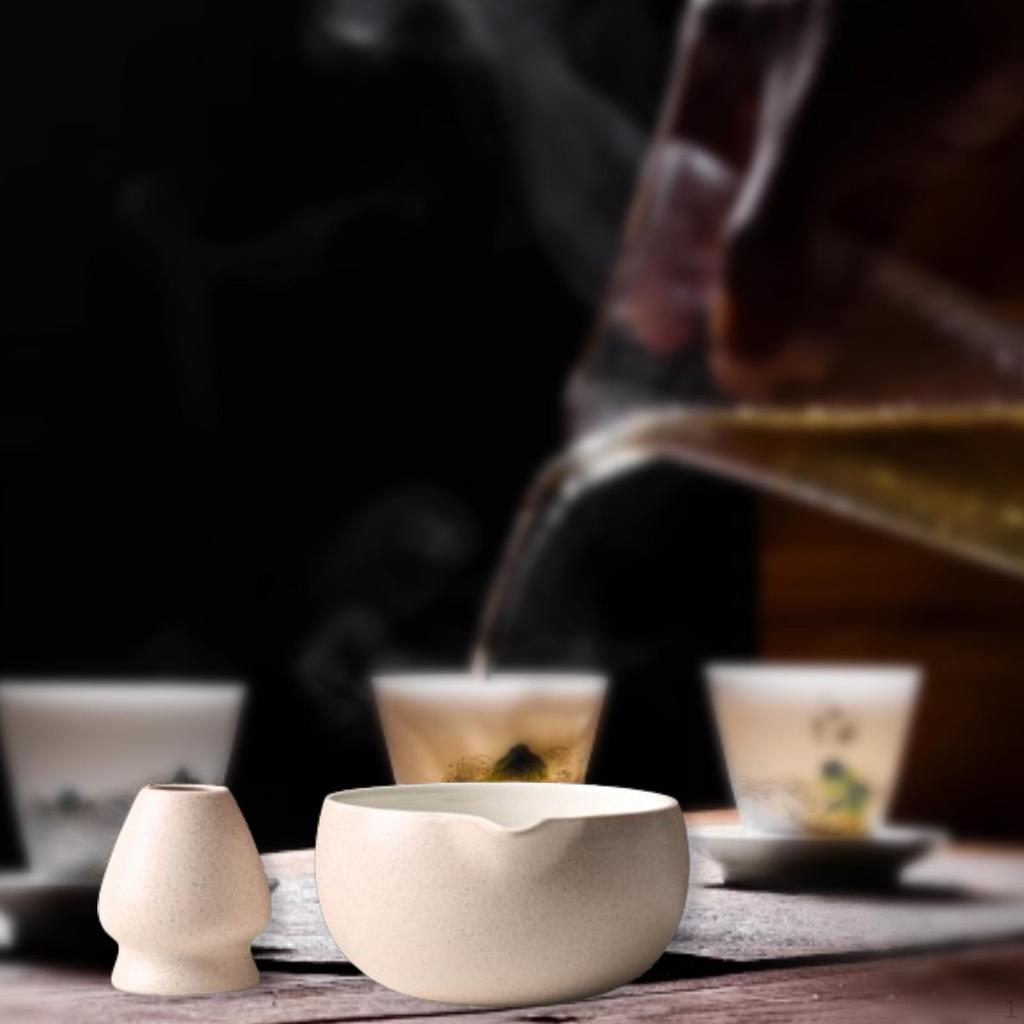 Matcha-Schüssel aus Keramik, Schneebesen, Tee und Halter mit Ausguss für die Küche