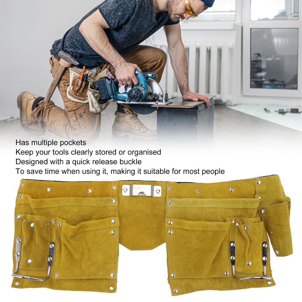 Leather Leather Tool Belt Multiple Pockets Portable Woodworking Tool Belt Sturdy with Quick Release Buckle Carpenter Tool Belt