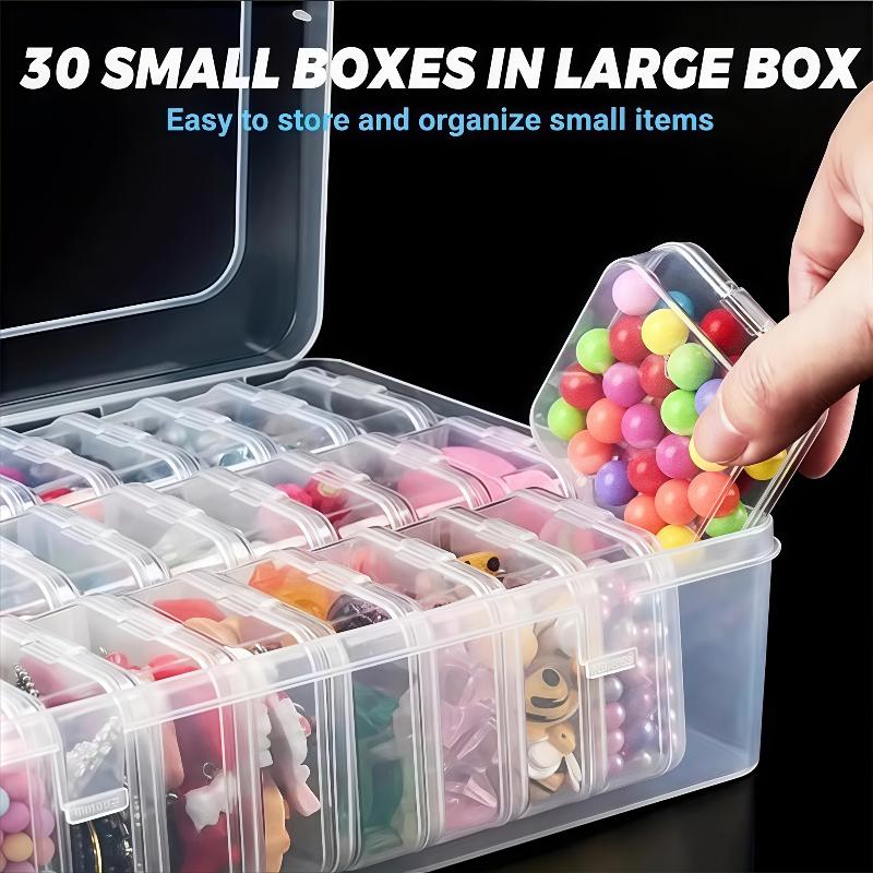 31PCS/1Set 1 Large Box+30 Small Boxes Transparent Plastic Storage Box Bead Storage Container Box Handmade Bead Jewelry Storage