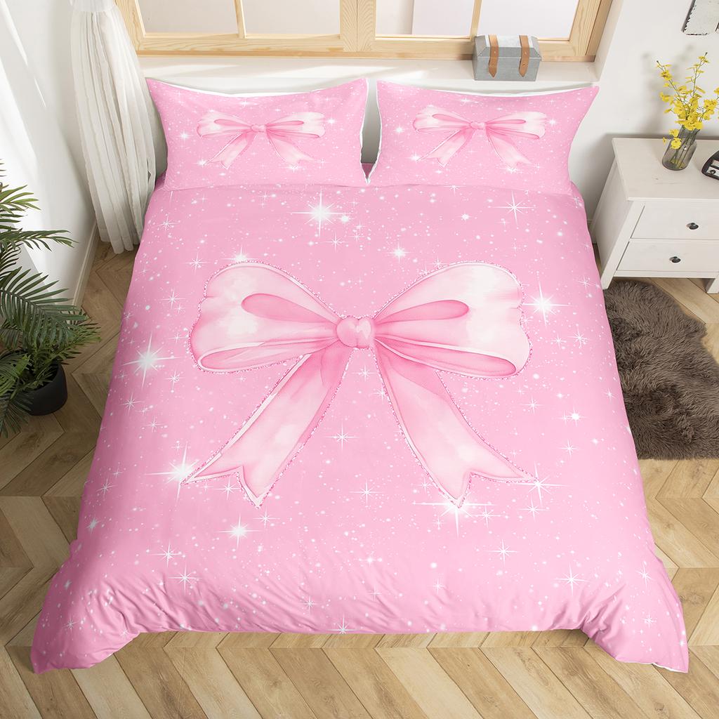 Comforter Homewish Princess Bowknot For Girls Cute Kawaii Bow Ribbon Set Glitter Stars Bedding Set