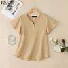 ZANZEA Women Casual V-Neck Loose Summer Short Sleeve Blouse