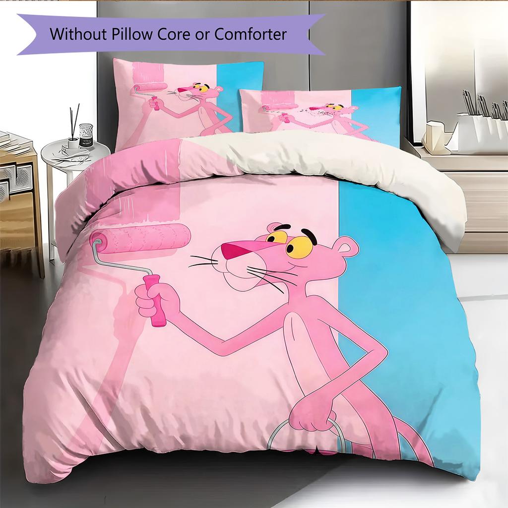 The Pink Panther2 Pattern Bedding Quilt Set Home Decoration Gift (1 * Duvet Cover + 2 * Pillowcase Without Core)