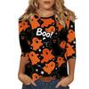 Dame Mote Casual Trekvartsermet Halloween Trykket Rund Hals Topp