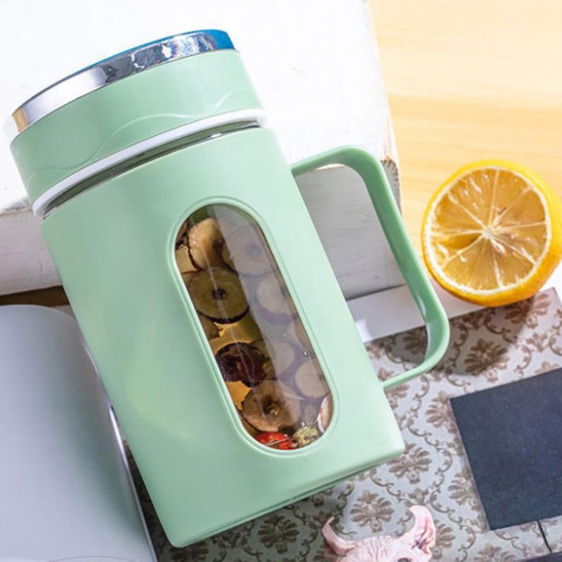 1Pieces Double Insulated Handle Glass Teacup Office Tea Cup With Handle Coffee Cup With Lid Tumbler Outdoor tableware