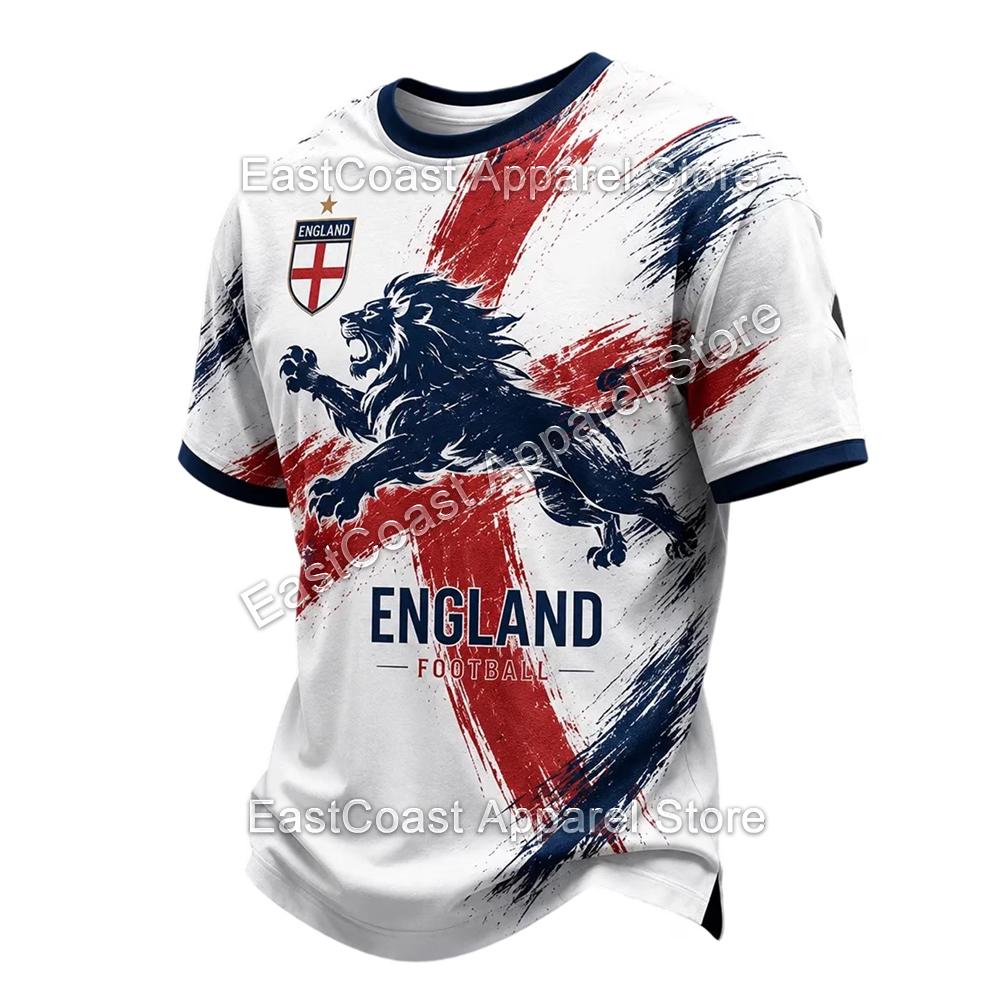 Maglia da Calcio Retro Inghilterra Leone Uomo Stampa 3D Maglietta da Calcio Traspirante Asciugatura Rapida Edizione Fan Oversize T-shirt Sportive Casual