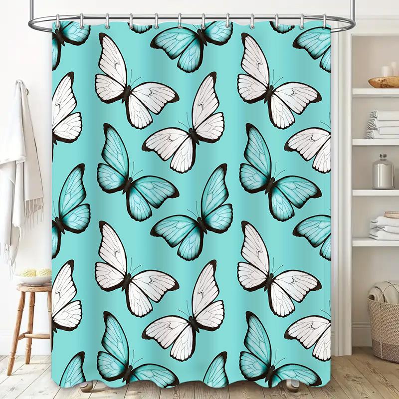 Delightful Blue Butterfly Shower Curtain for Bathroom Decor Waterproof Fabric with Hooks Ideal Gift for Women's Bathrooms Custom