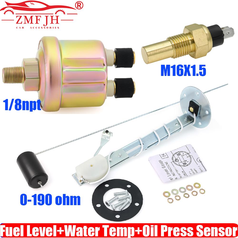ZMFJH 3PCS Sensor Set 0-190 Ohm Fuel Level Sensor Oil Float Level Sensor 0-10Bar Oil Pressure Sensor Water Temperature Sensor