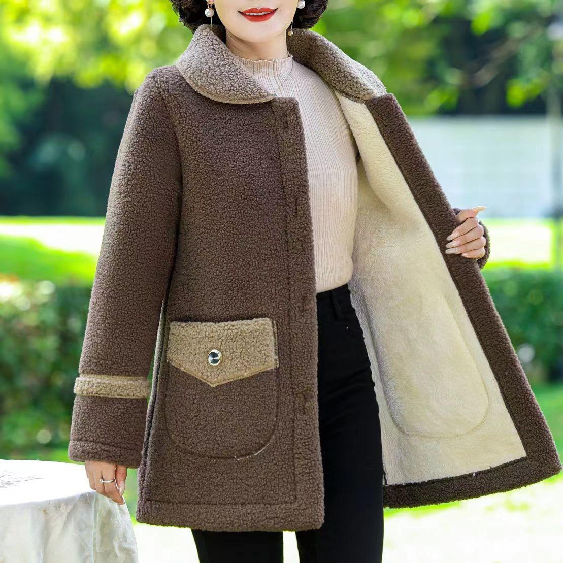 

Autumn Winter Women Jacket Thick Fleece Warm Coat Ladies Fur Coat Mid Long Mother Dress Jacket XXXXL