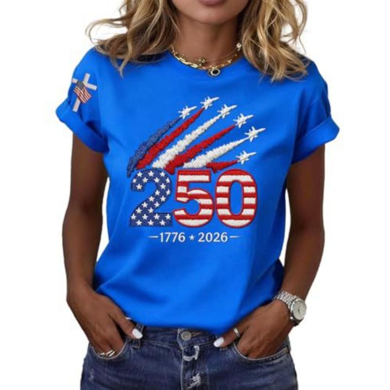 Fashion Women's Crew Neck Short Sleeve 3D Flag Color Printing Flag Short Sleeve Crew Neck T-Shirt