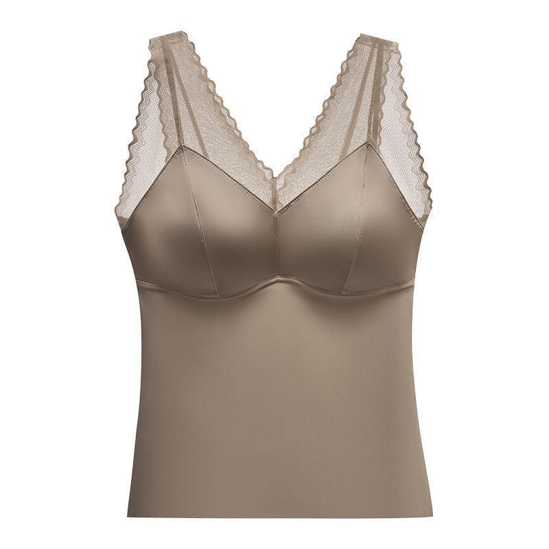 

Женская летняя бесшовная атласная майка-топ со встроенным бюстгальтером с нагрудными подушечками, однотонная, с красивой спинкой, кружевной подкладкой XL