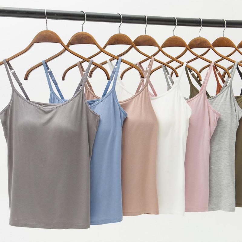 Modal Women's Wireless Strappy Tank Top with Built-in Bra Cups for Yoga