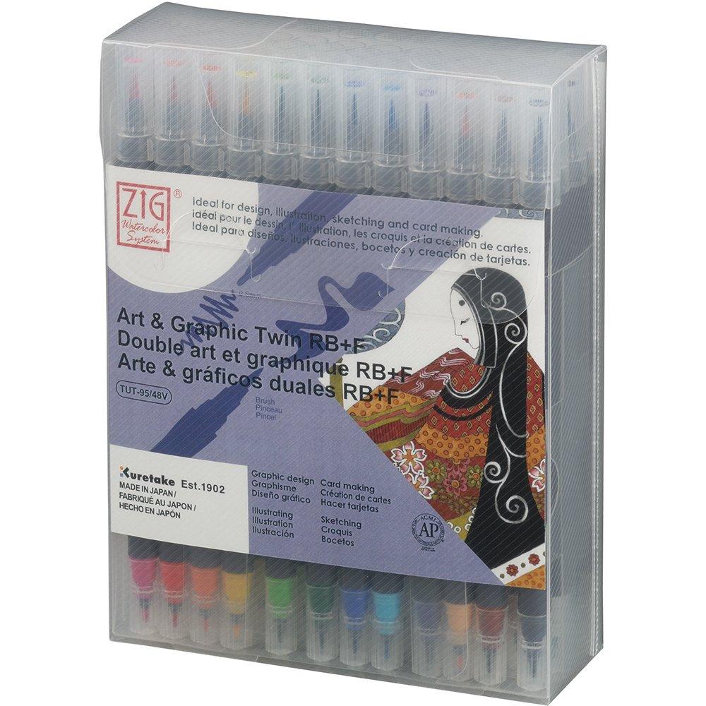 Kuretake ZIG Art Graphic Twin 48 & Water-Based Pen, Colors, TUT-95/48V