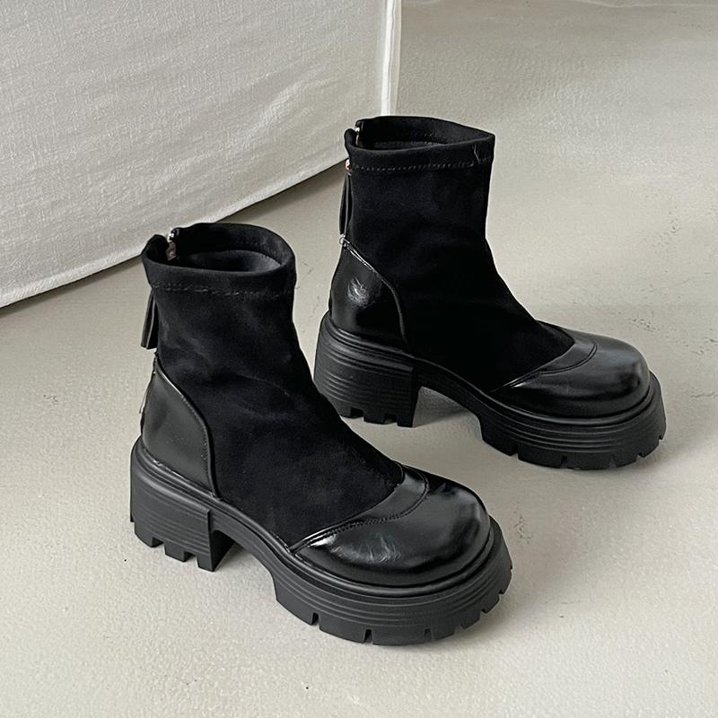 Women'S Ankle Boots Flats Platform Suede Sport Shoes  Fashion Goth Winter Boots New Trend Walking Dress Chelsea Ladies Boots