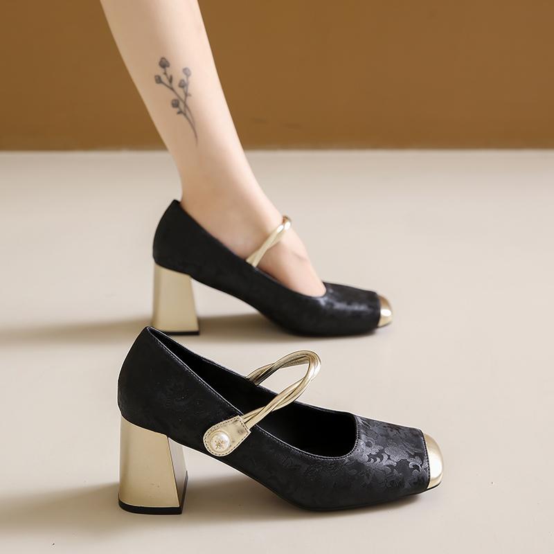 Fashion Shoes for Women 2024 Retro Medium Heeled Women's Single Party Shoes Soft ComfortableBallet Shoes Zapatos De Mujer