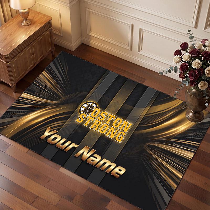 Tappeto in Cristallo Vellutato Personalizzato Boston Bruins, Tappeto Morbido Antiscivolo con Testo Nome Personalizzato per Soggiorno Camera da Letto