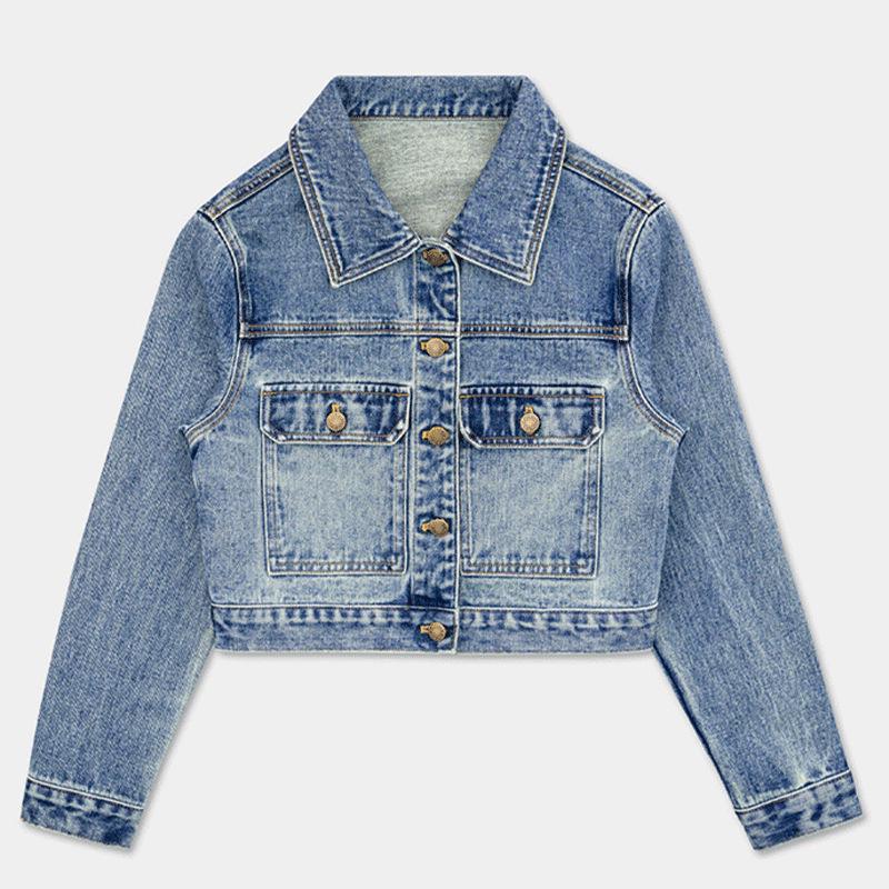 Женская изумрудно-синяя ретро-джинсовая куртка - Удобный длинный рукав, расслабленный стиль S изумрудный/синий