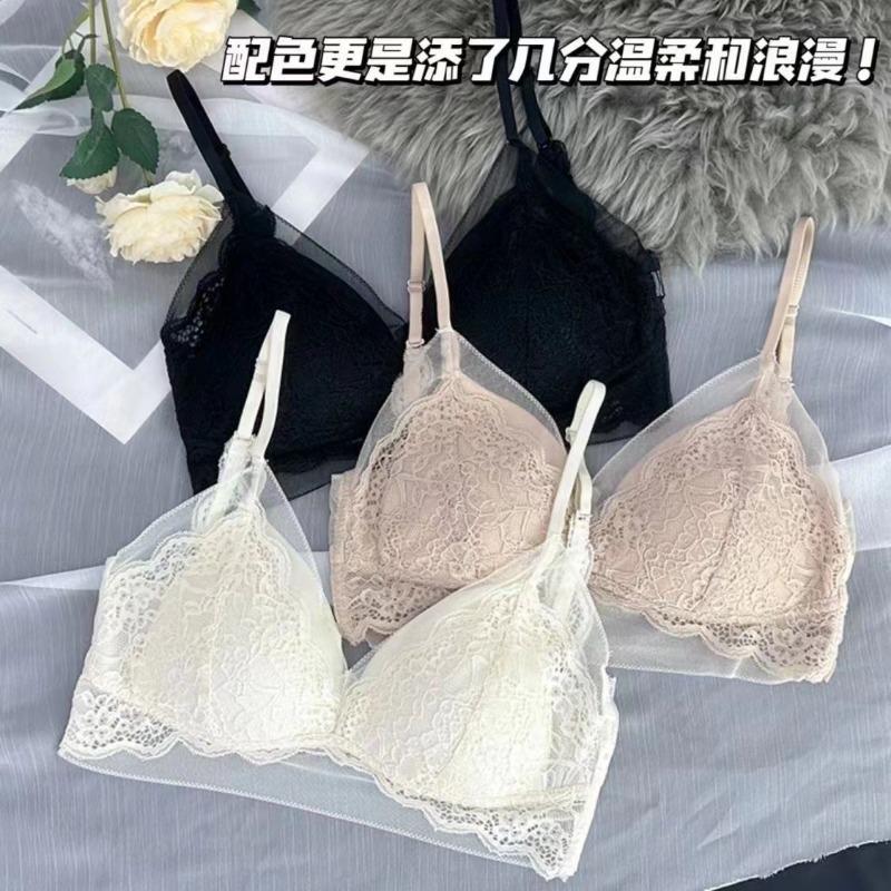 Women French Style Triangle Cup Lace Low Back Sexy Push Up Bra