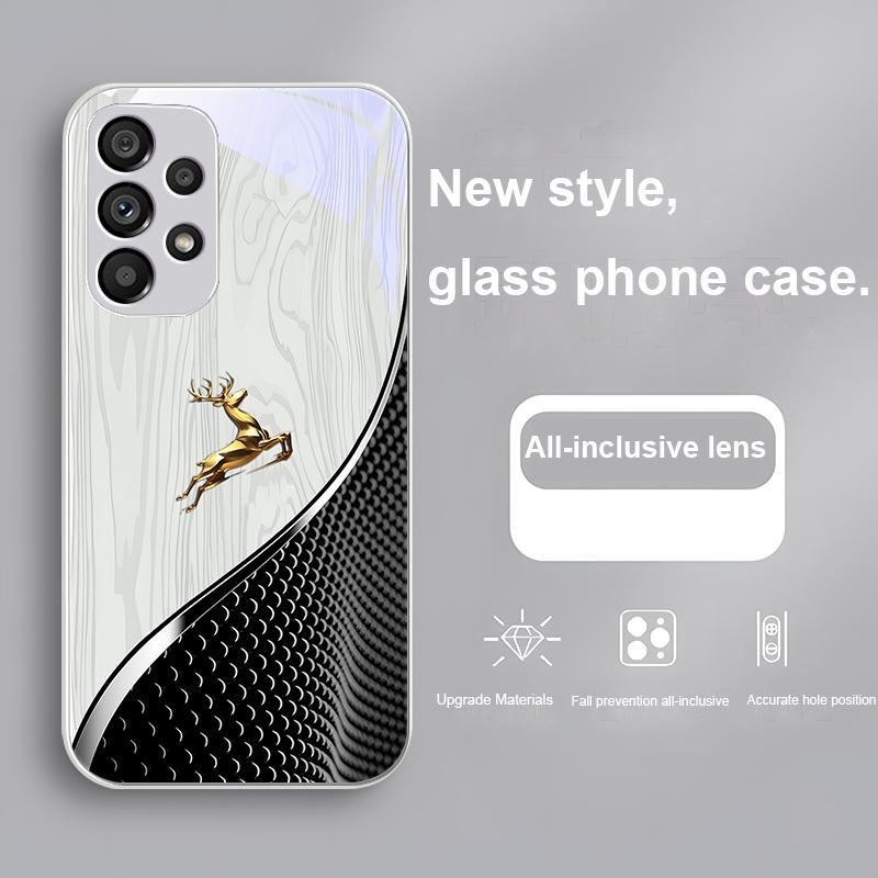 Zarif Ahşap Desenli Geyik Samsung Galaxy S24 Plus S20 21 FE S23 Ultra S8 9 A70 72 73 50 51 52 53 için Temperli Cam Telefon Kılıfı