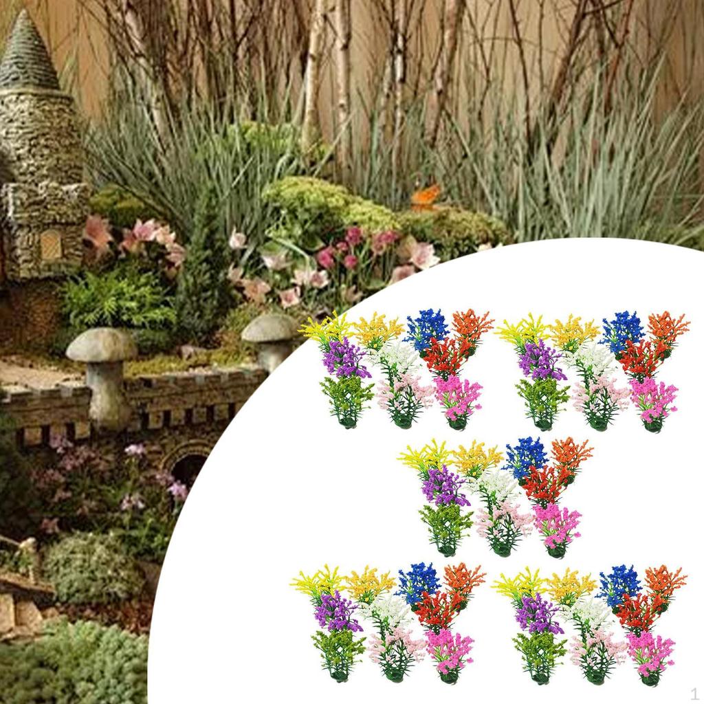 50 Pieces DIY Miniature Flower Static Scenery Model Vegetation Groups for Terrain